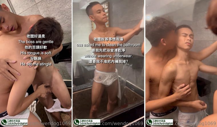 Work-study puppy Wen Wen-Seduced by a customer in the bathroom-Video of Wanke