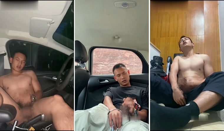 短髪短髪の男が車内で密かにオナニーしている——万ケの動画