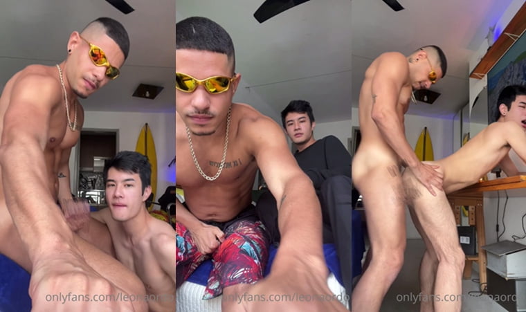 หนุ่มหล่อหน้าอกหนังสีดำโดนเย็ดสองเท่า - Wanke Video